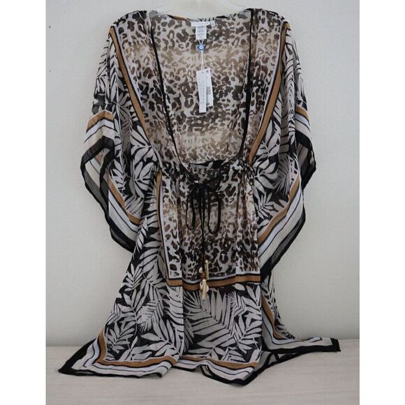 Bleu Rod Beattie RBUO2280 Women Sz L Black Animal Print Caftan Swim Cover Up $79 - Picture 1 of 8